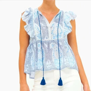 OLIPHANT Tie Neck Short Sleeves Top Size Small